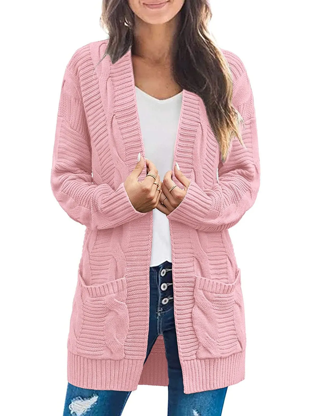 2024 Women's Long Sleeve Cable Knit Cardigan Sweaters