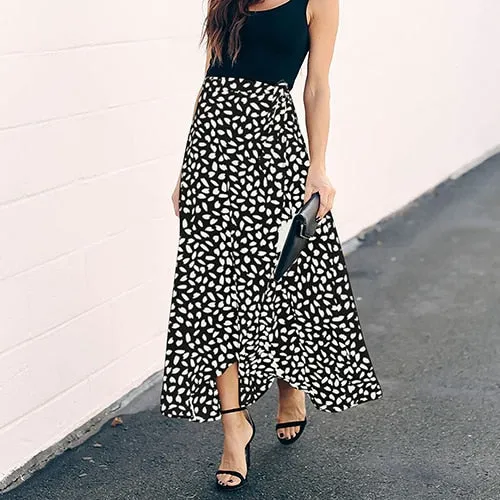 Aesthetic Polka Dot High-Waist Maxi Skirt