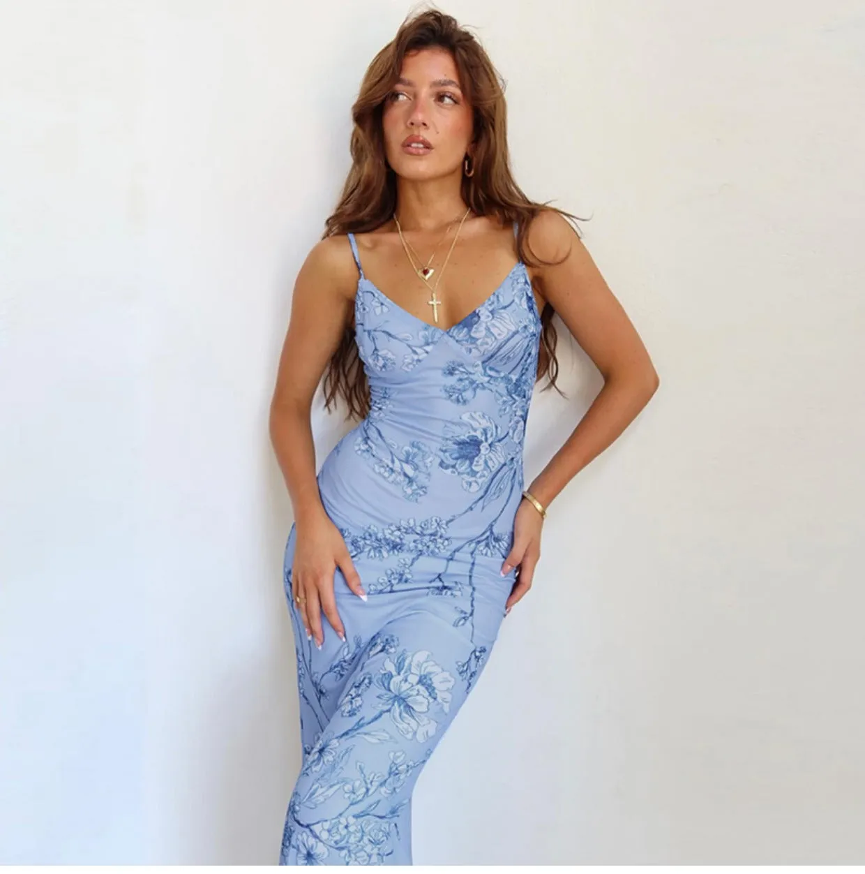 Amozae-Christmas Outfits New Year's Eve Dress Night Out Club Dresses cute winter outfits Saniya Floral Maxi Slip Dress