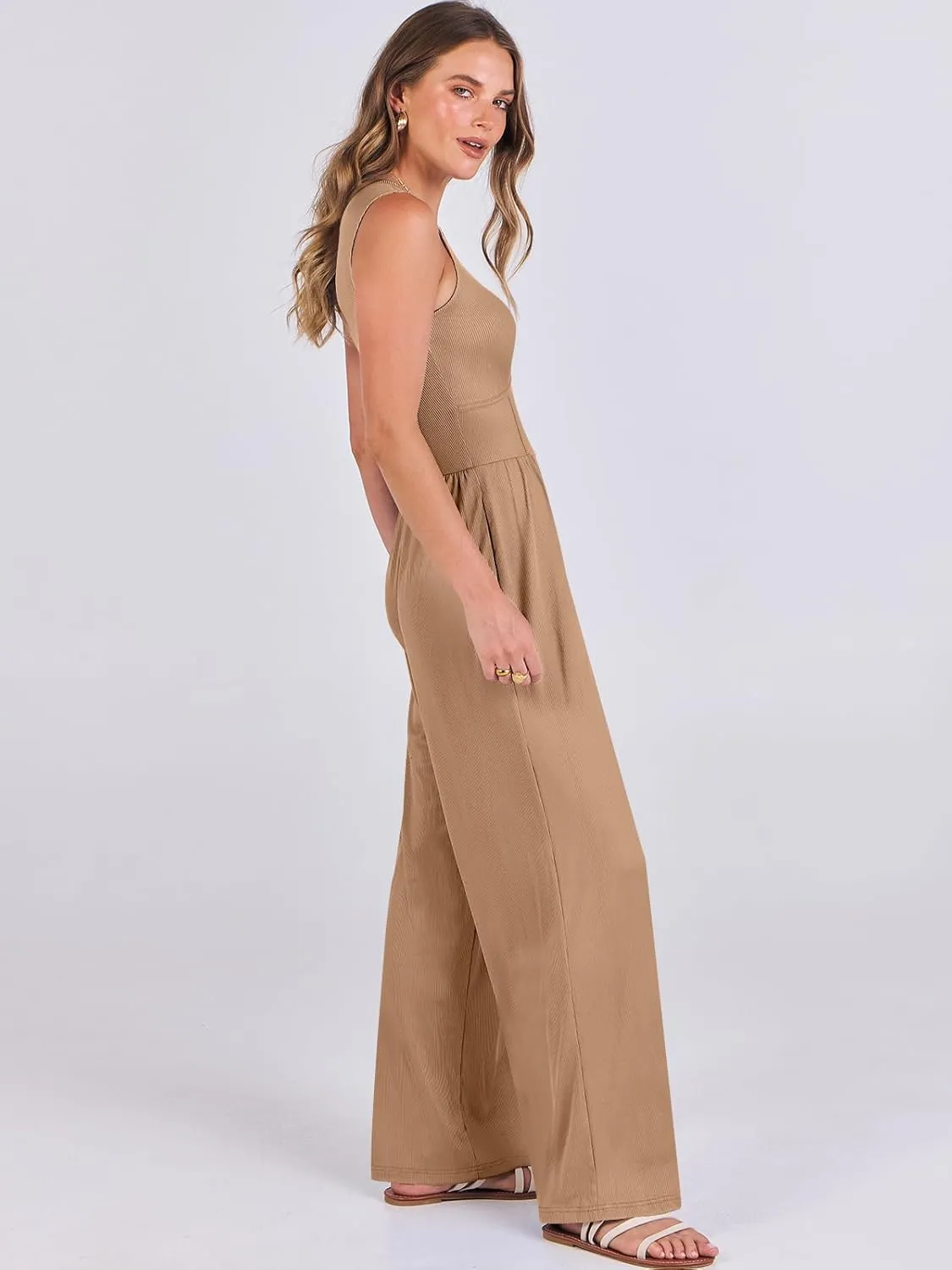 ANRABESS Womens Jumpsuits Dressy Summer Casual One Piece Outfits High Neck Tank Top Wide Leg Pants Rompers Jumper Pockets