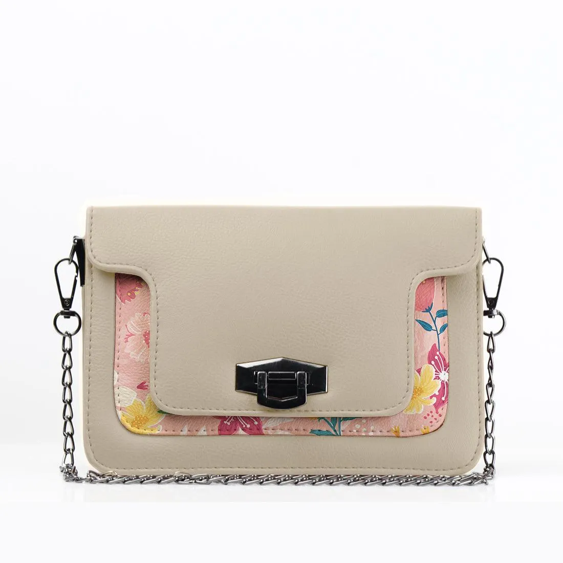 Beige Mini Embossed Chain Bag Rose Floral