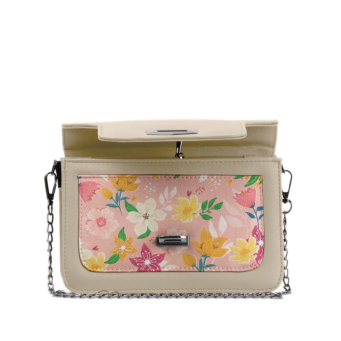 Beige Mini Embossed Chain Bag Rose Floral