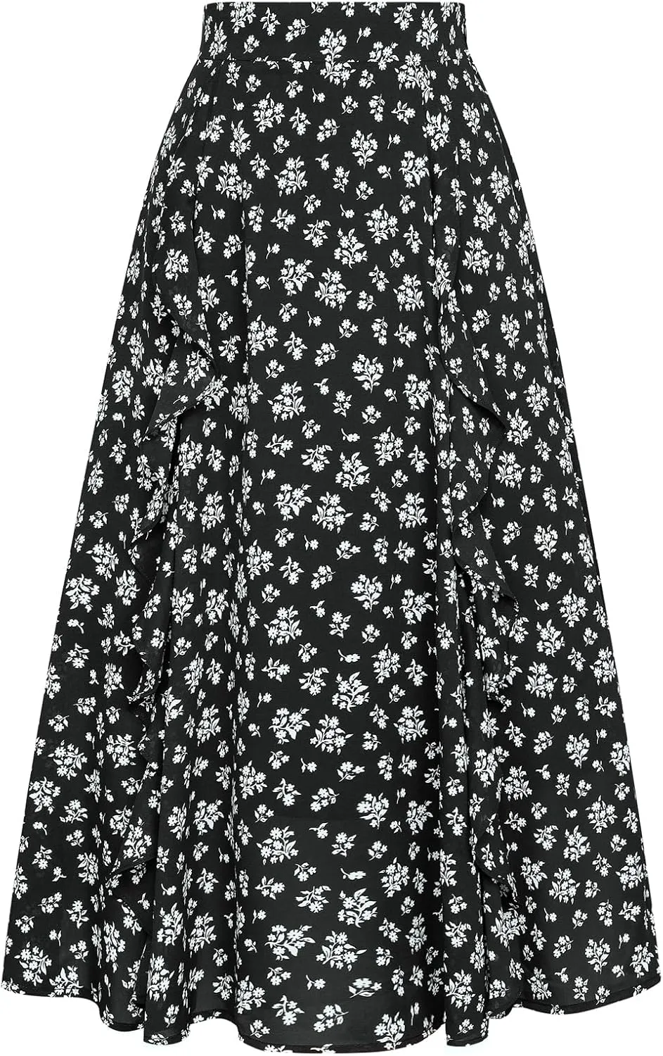 Belle Poque Women's Floral Skirts with Pockets Flowy High Waisted A Line Ruffle Skirt Midi Length for Spring Summer 2025