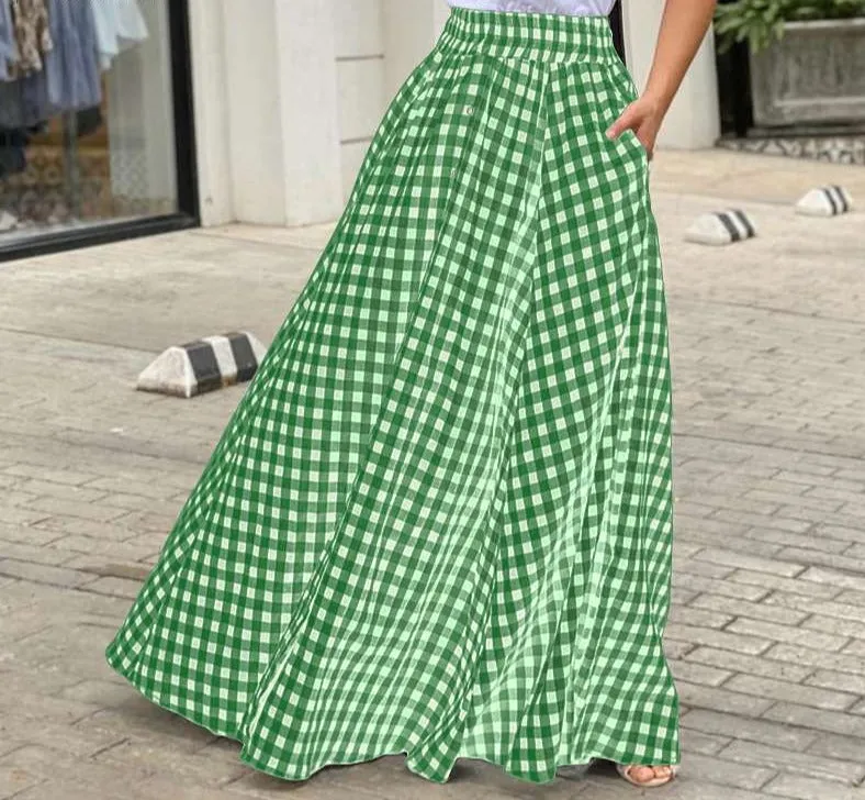 Bohemian Plaid A-Line Maxi Skirt