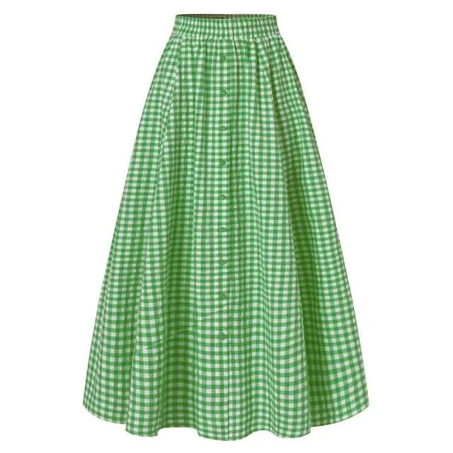 Bohemian Plaid A-Line Maxi Skirt
