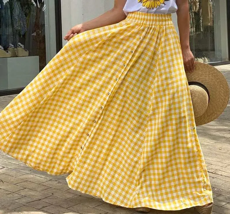 Bohemian Plaid A-Line Maxi Skirt