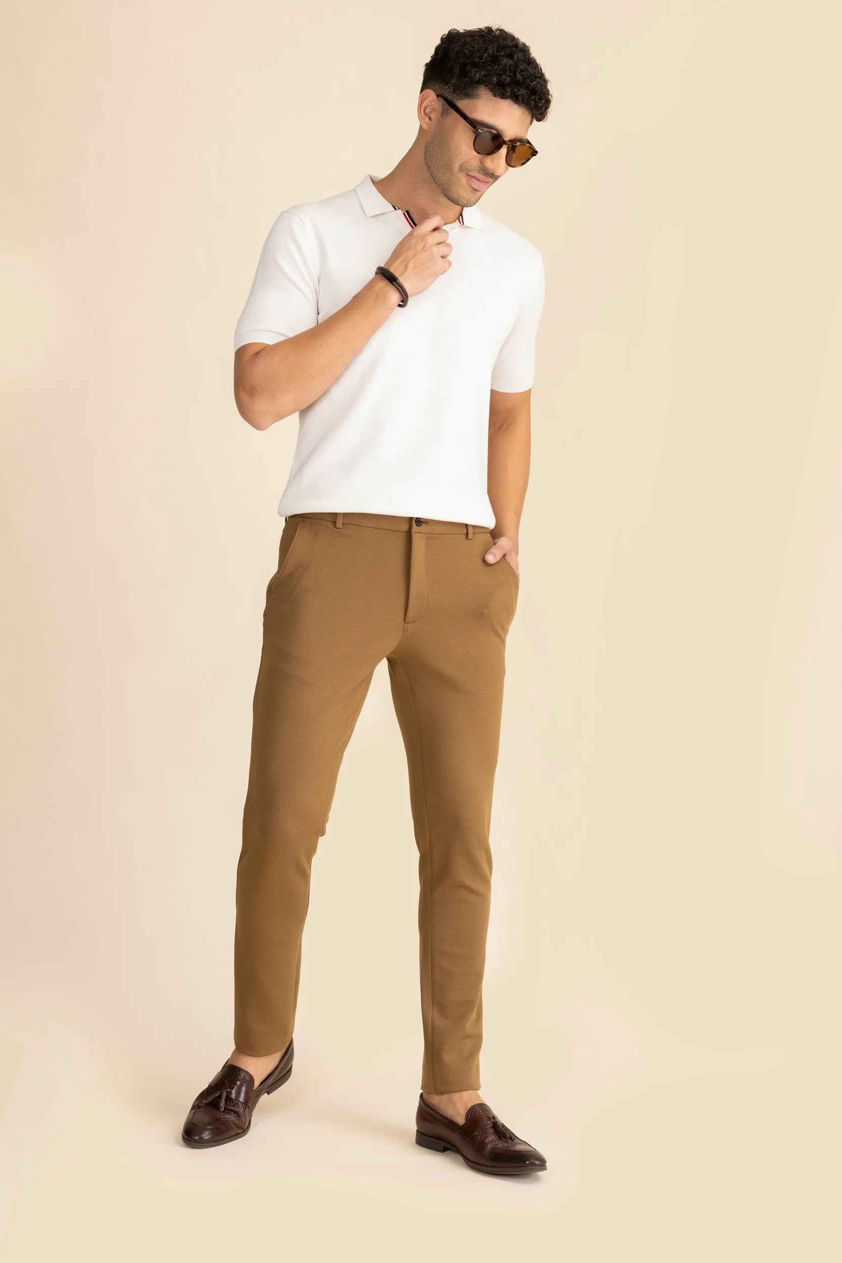 Brown Zipper Pants - 4 way Jet-Setter