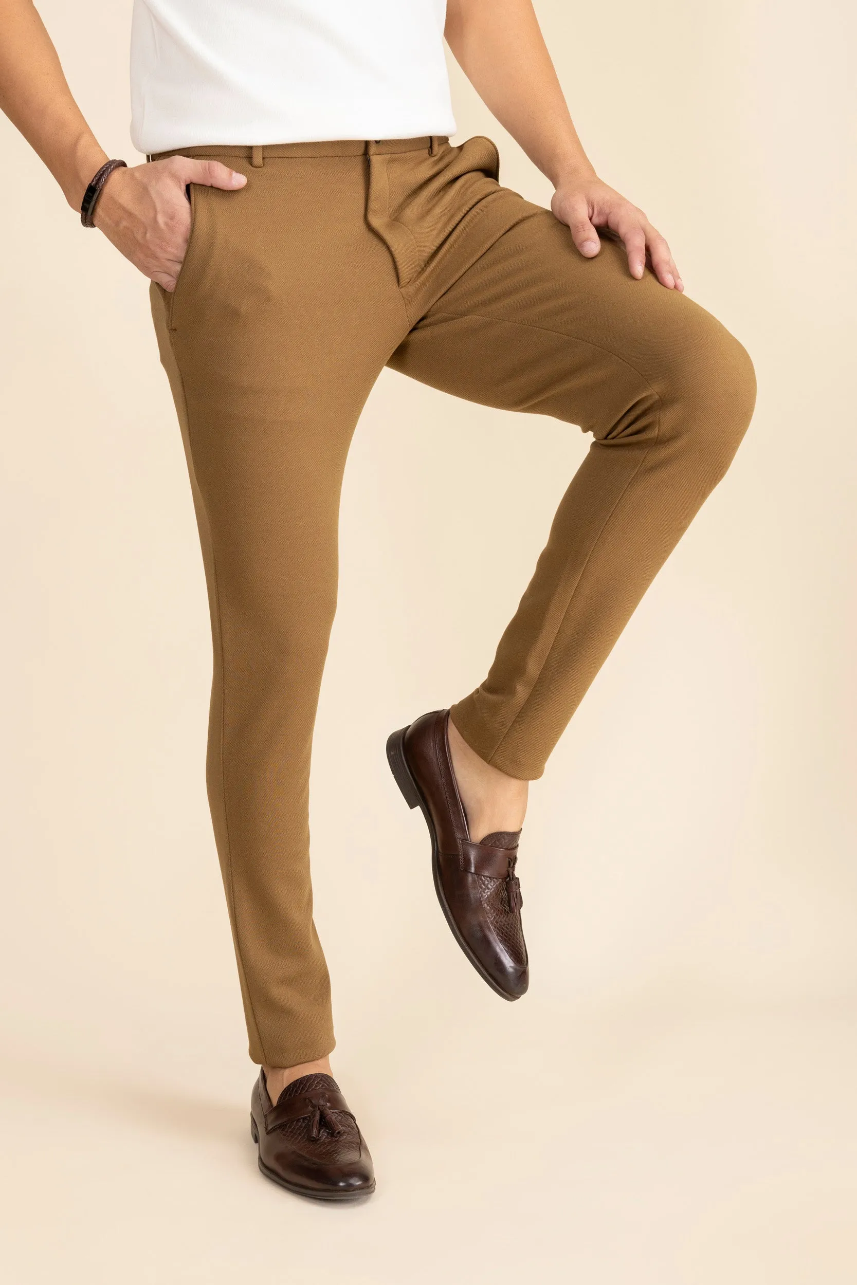 Brown Zipper Pants - 4 way Jet-Setter