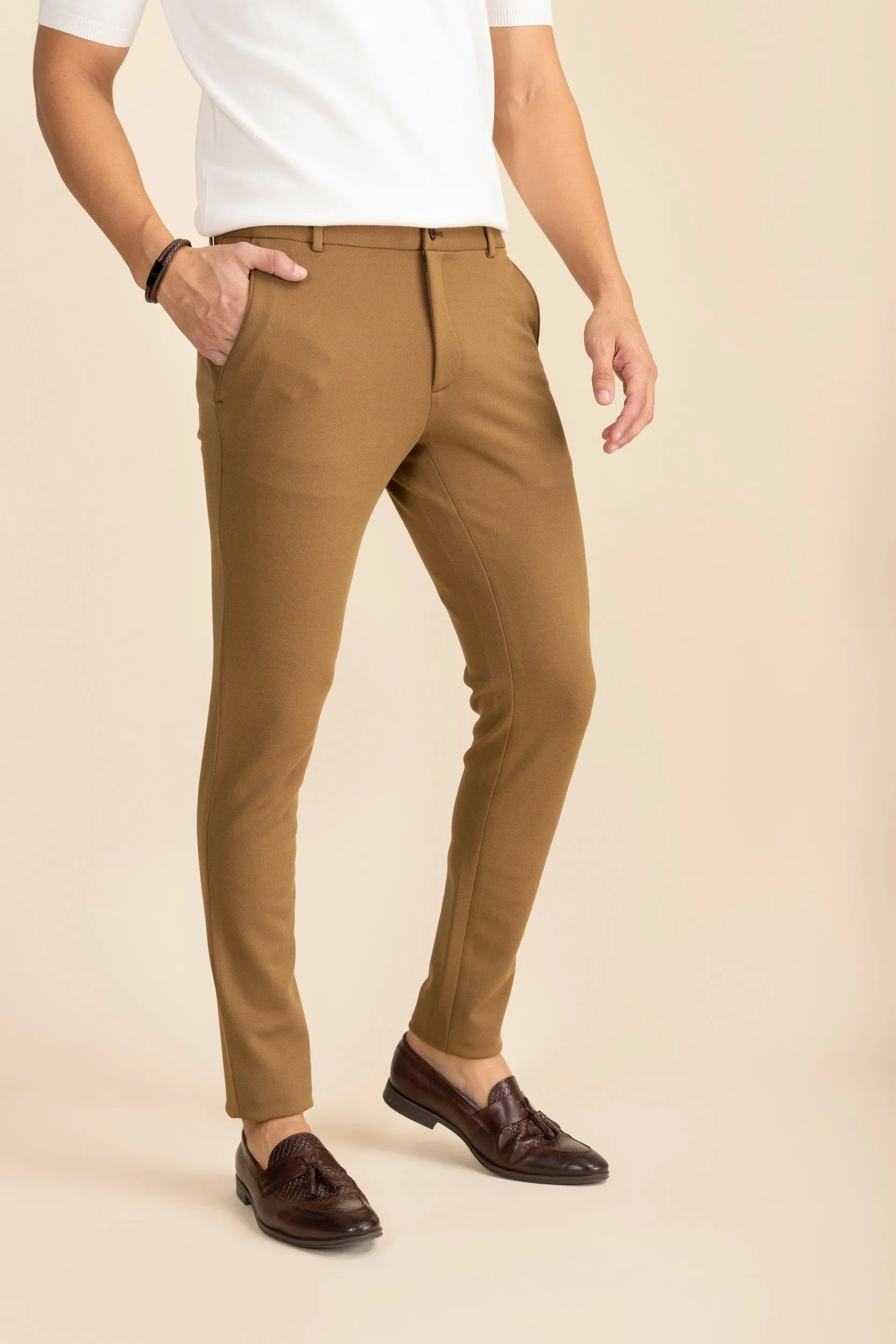 Brown Zipper Pants - 4 way Jet-Setter