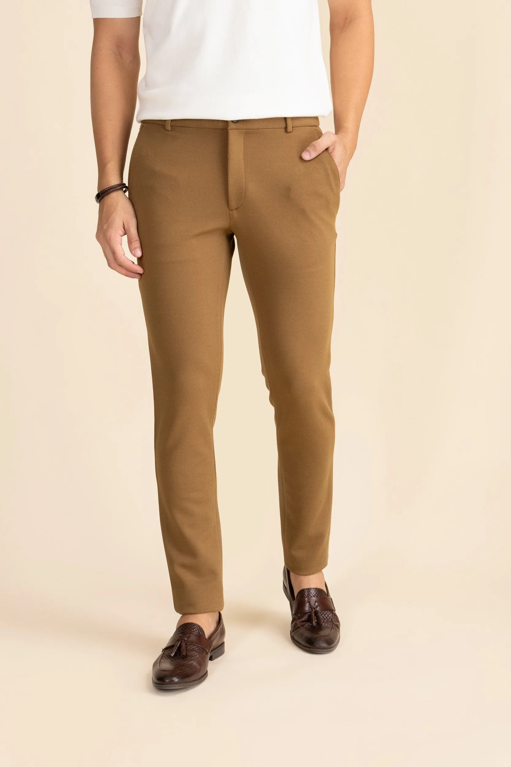 Brown Zipper Pants - 4 way Jet-Setter