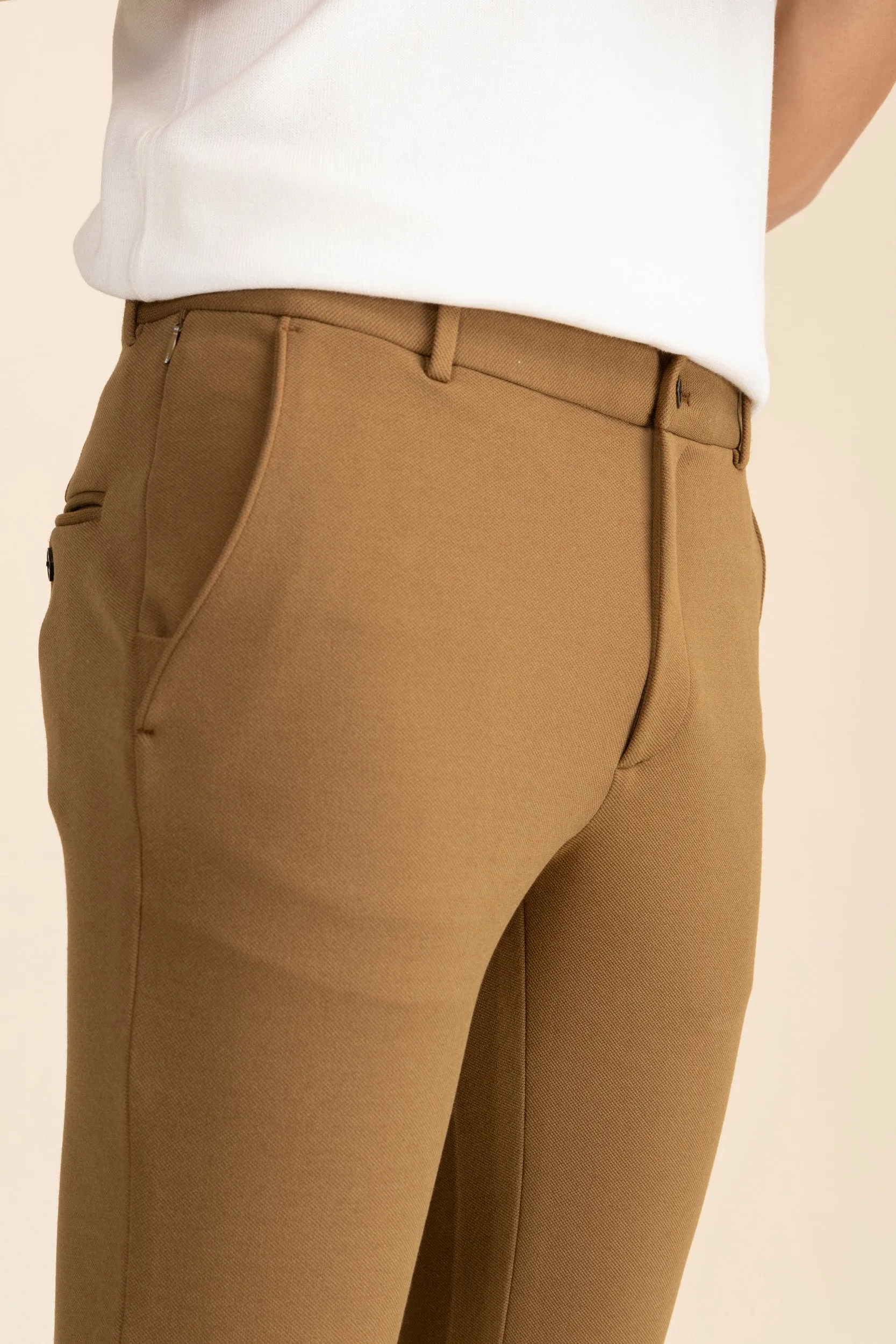 Brown Zipper Pants - 4 way Jet-Setter