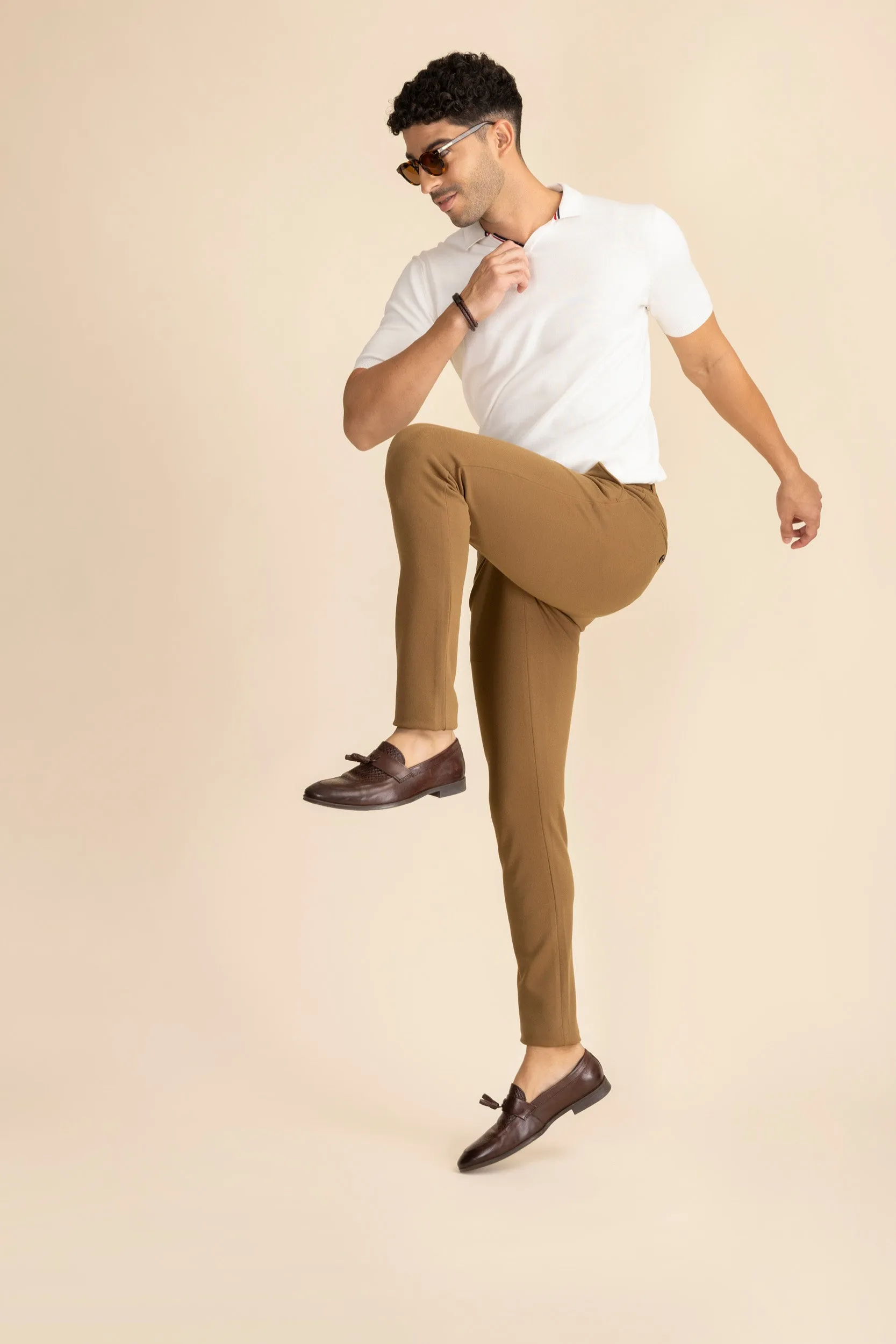 Brown Zipper Pants - 4 way Jet-Setter