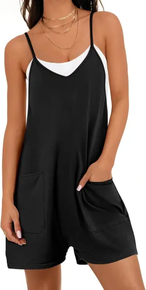 Buauty Women's Casual Rompers Summer Sleeveless Jumpsuits Loose Spaghetti Strap Shorts Overalls Trendy Outfits With Pockets
