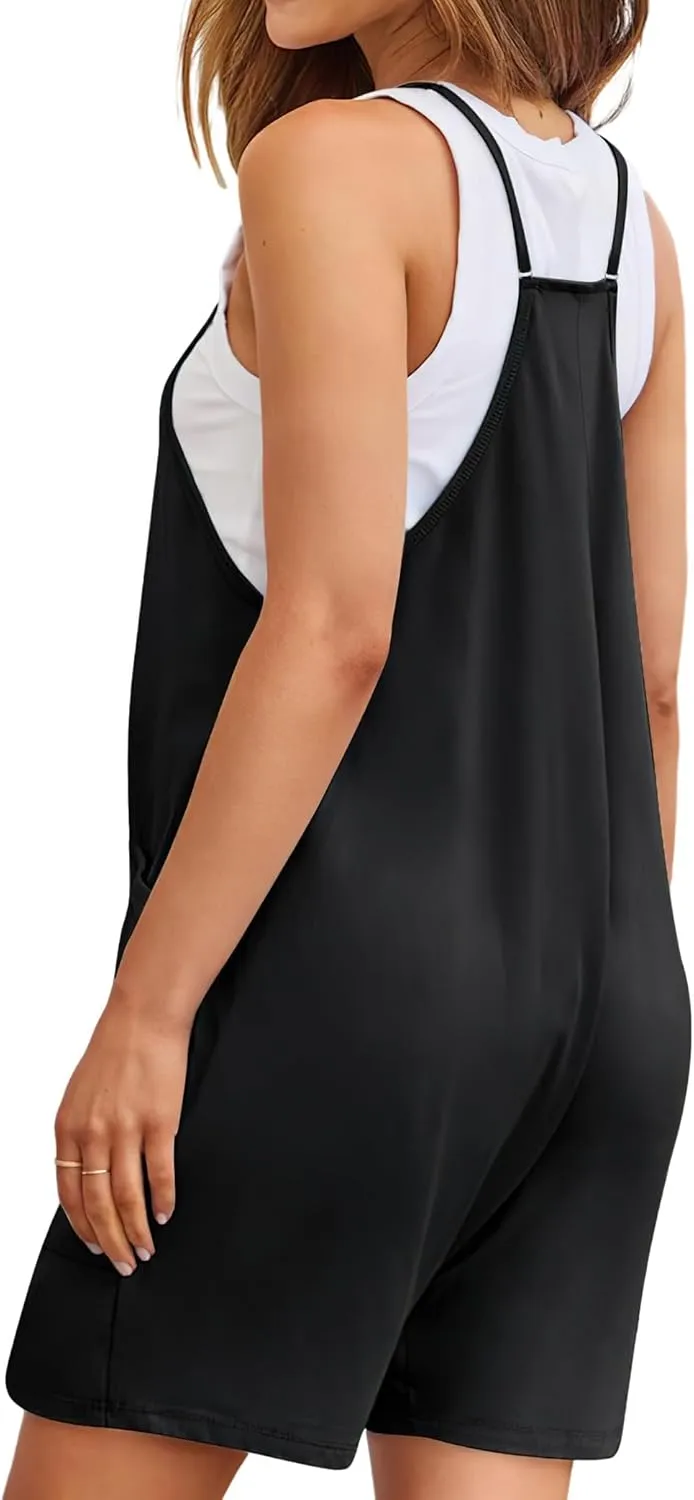 Buauty Women's Casual Rompers Summer Sleeveless Jumpsuits Loose Spaghetti Strap Shorts Overalls Trendy Outfits With Pockets