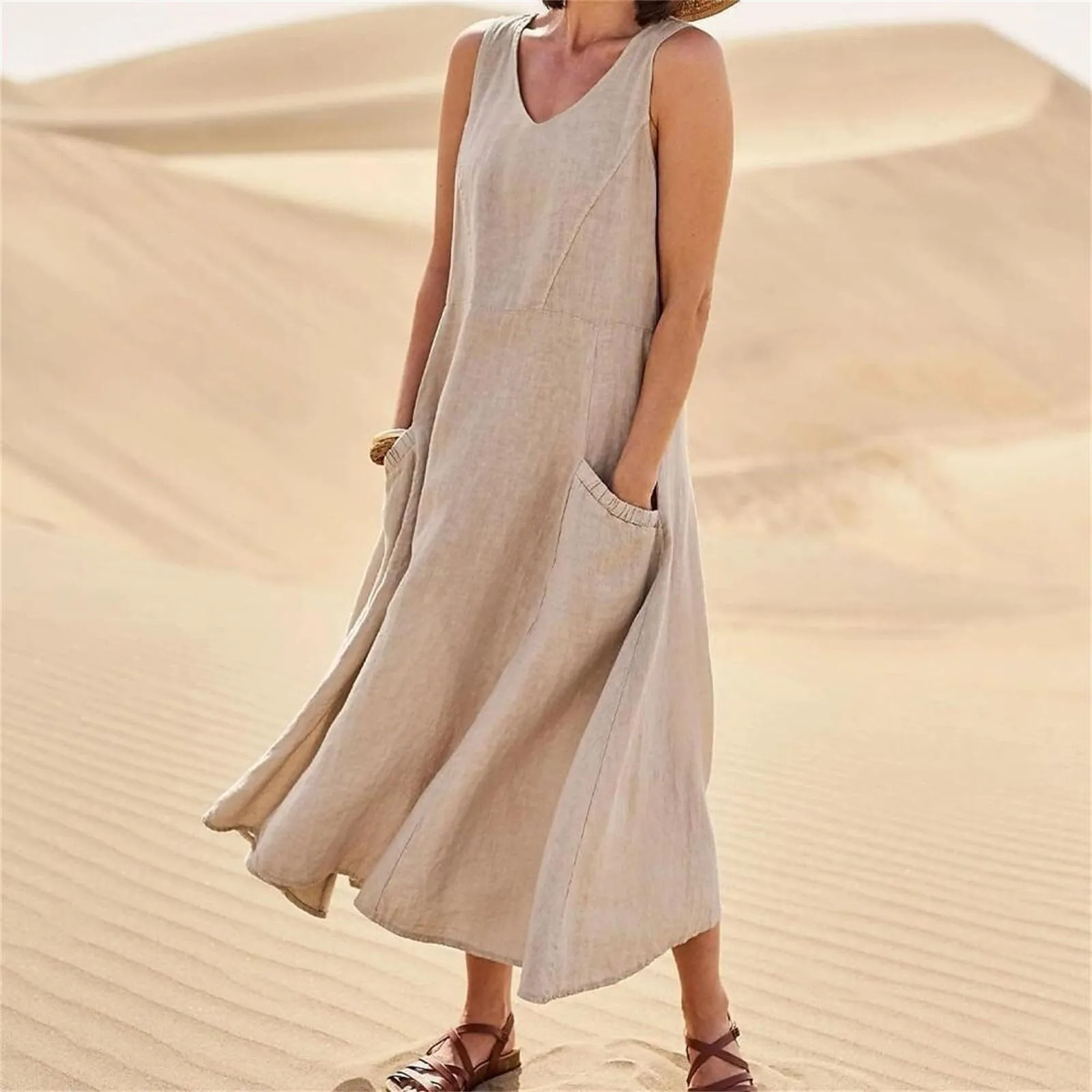Buy it Now Store My Account Linen Dress Womens Spring Dresses 2025 Western Dress for Women Spring Outfits for Women 2025 Plus Size Summer Dresses Beige