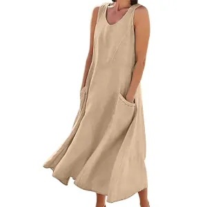Buy it Now Store My Account Linen Dress Womens Spring Dresses 2025 Western Dress for Women Spring Outfits for Women 2025 Plus Size Summer Dresses Beige