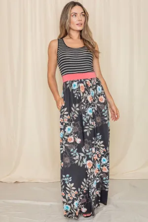 Cam-Sleeveless Floral Band Maxi Dress