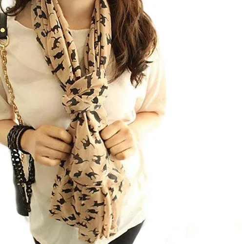 Chiffon Colorful Printed Sweet Cartoon Cat Kitten Scarf