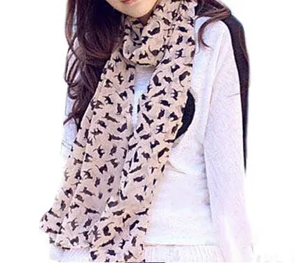 Chiffon Colorful Printed Sweet Cartoon Cat Kitten Scarf