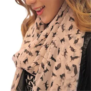 Chiffon Colorful Printed Sweet Cartoon Cat Kitten Scarf