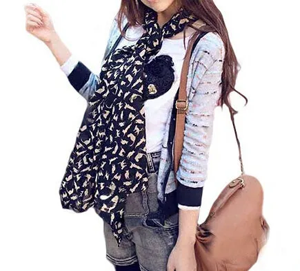Chiffon Colorful Printed Sweet Cartoon Cat Kitten Scarf