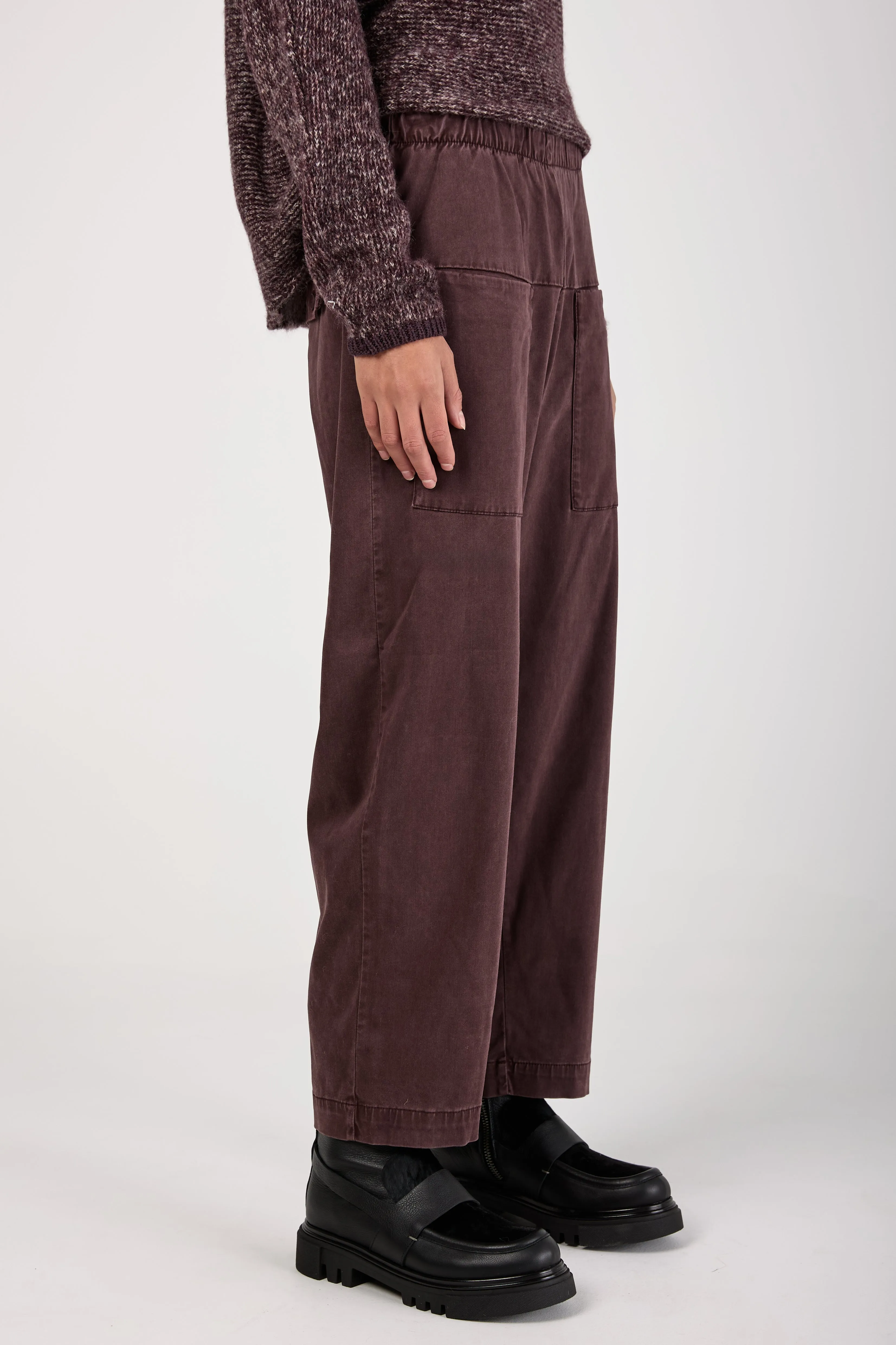 Comfort Viscose Cotton Stretch Trousers in Aubergine