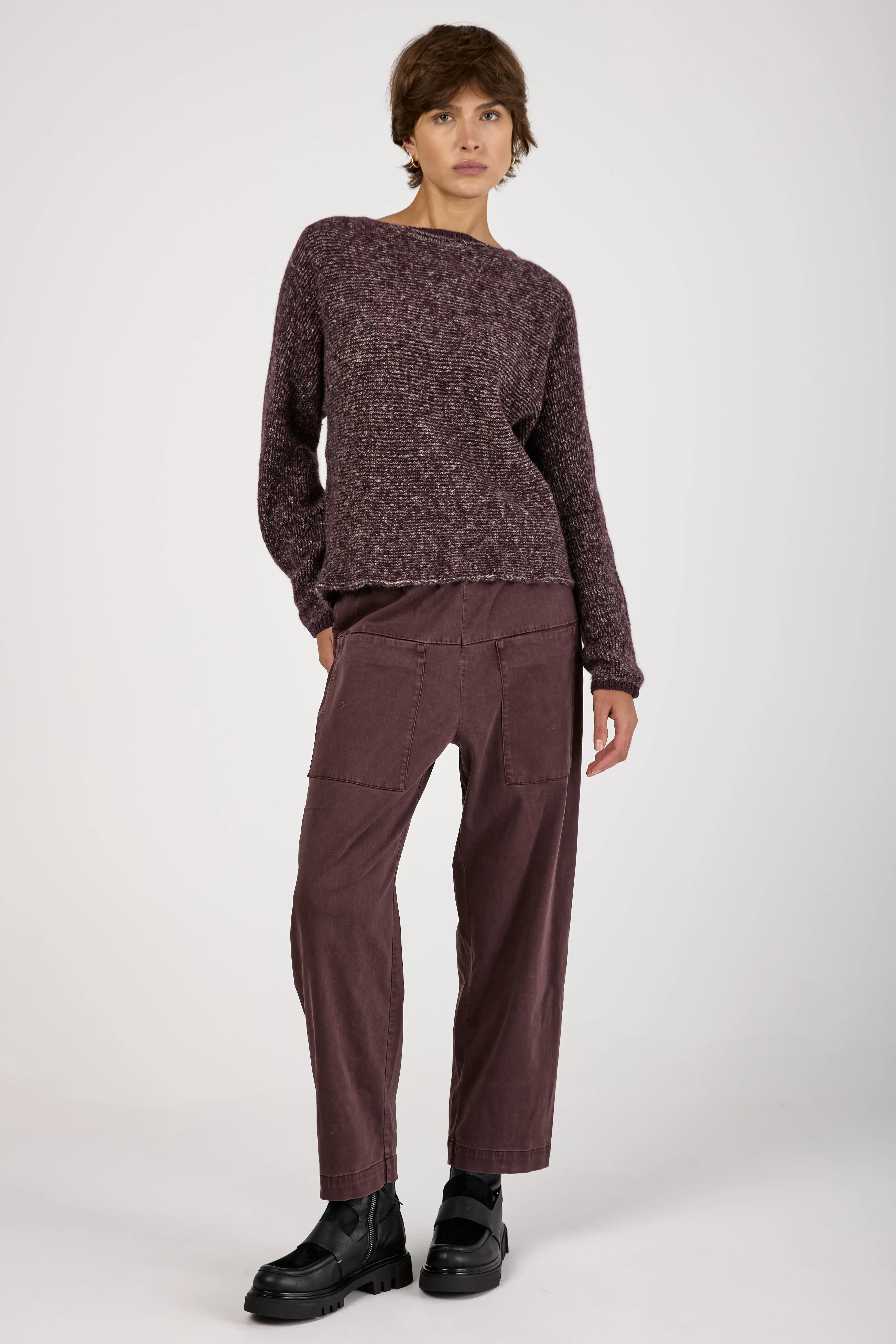 Comfort Viscose Cotton Stretch Trousers in Aubergine