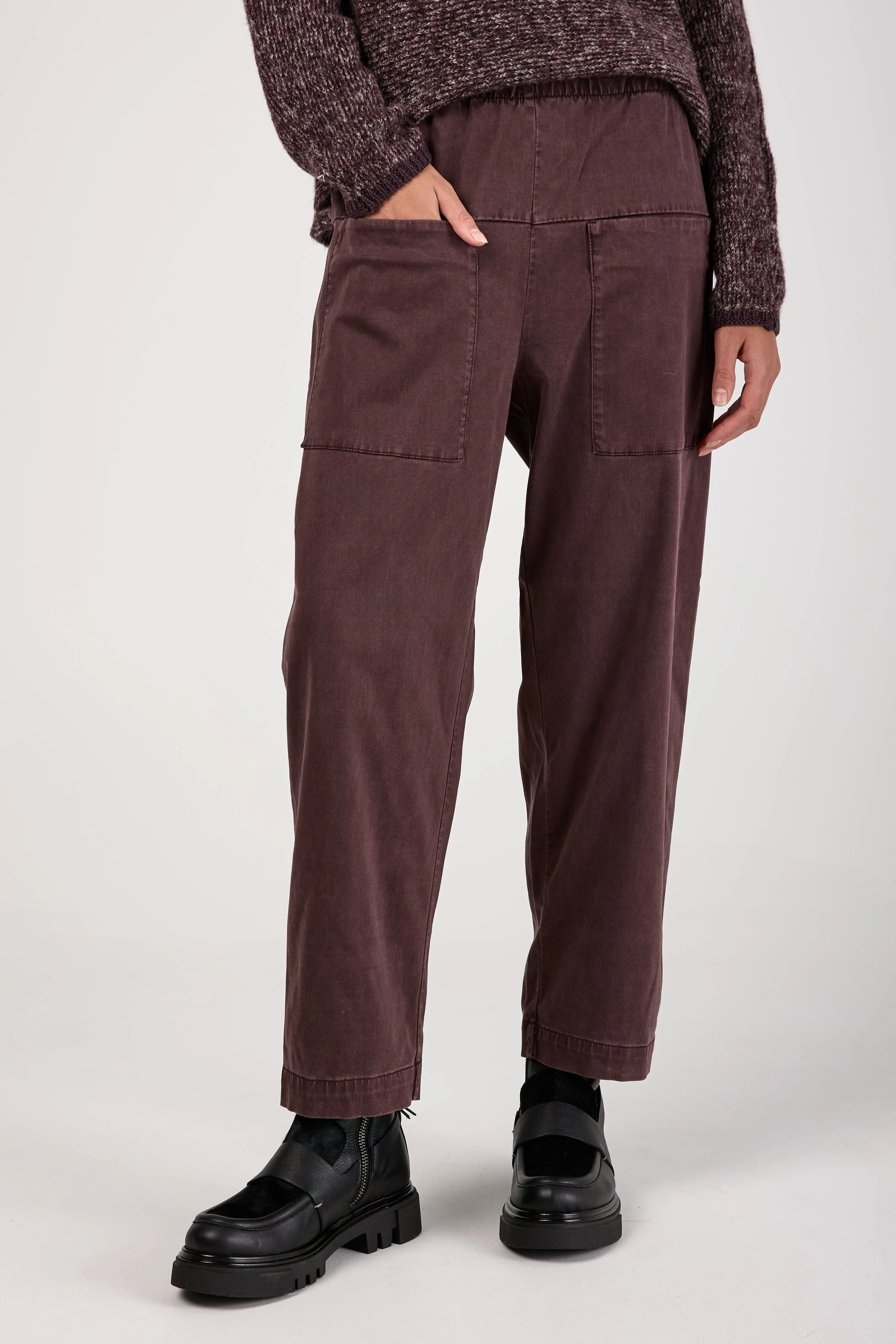 Comfort Viscose Cotton Stretch Trousers in Aubergine