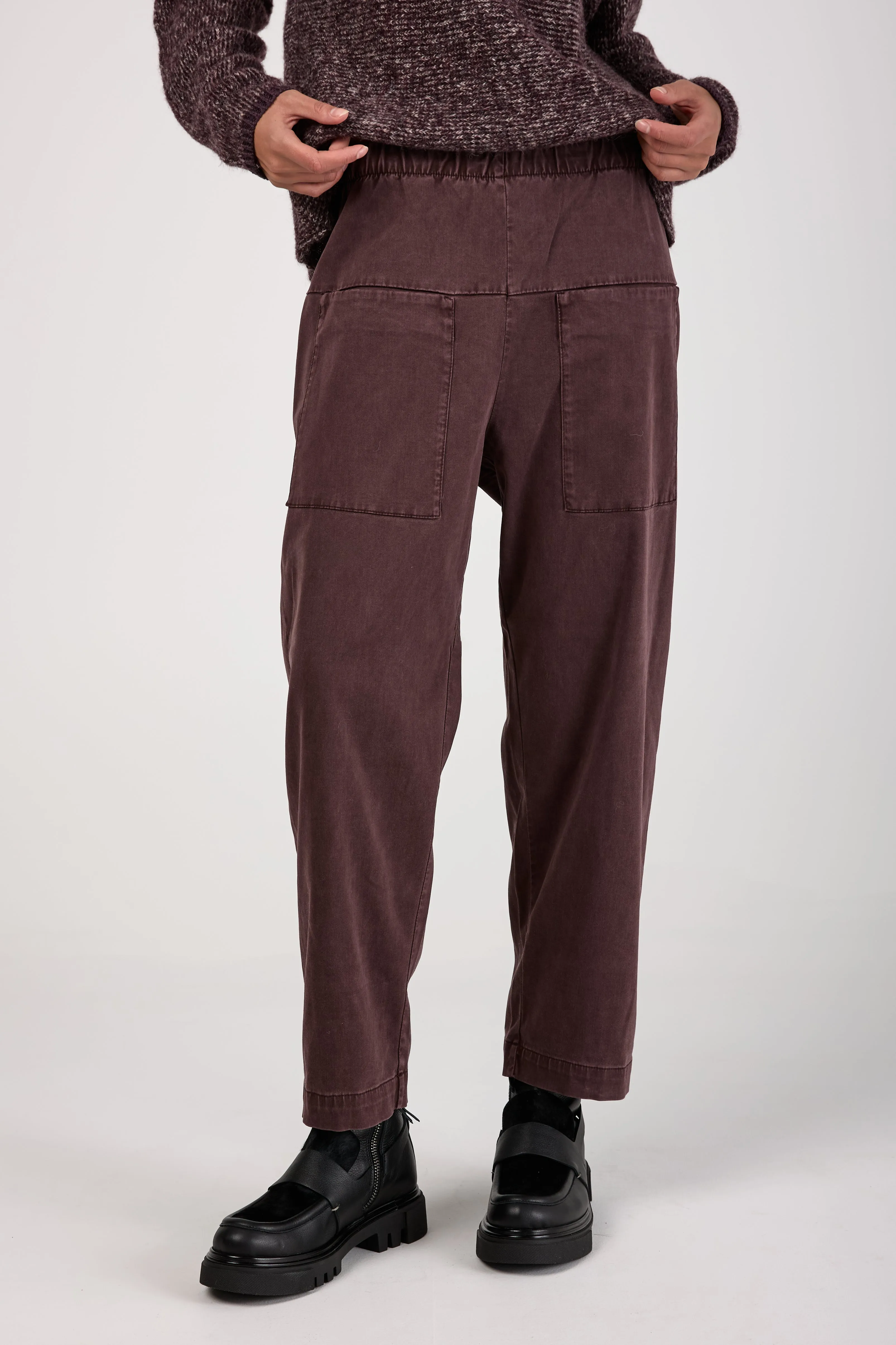 Comfort Viscose Cotton Stretch Trousers in Aubergine