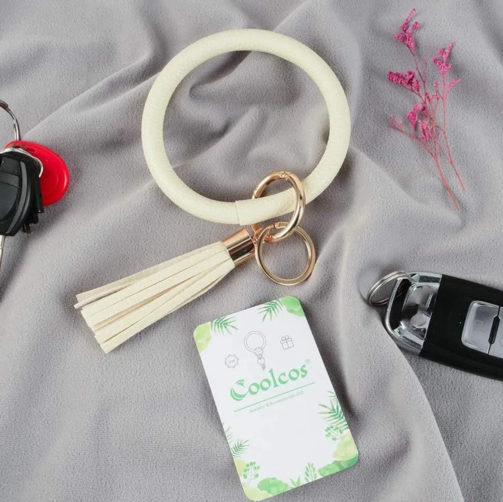Coolcos Key Ring Bracelet Wristlet Keychain Bangle Keyring - Portable Leather Tassel Bracelet Keys Holder Women Gift