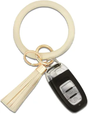 Coolcos Key Ring Bracelet Wristlet Keychain Bangle Keyring - Portable Leather Tassel Bracelet Keys Holder Women Gift