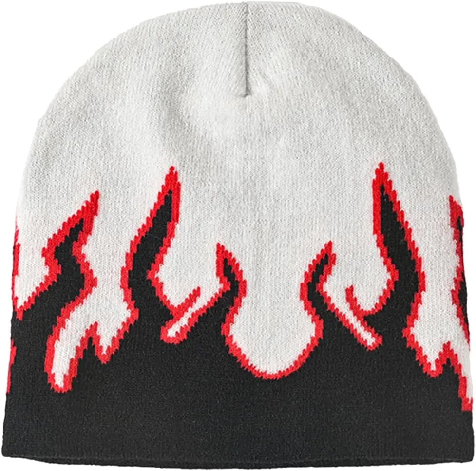 CORIRESHA Women Y2K Flame Beanie Knitted Hats Winter Fall Men Warm Skull Caps