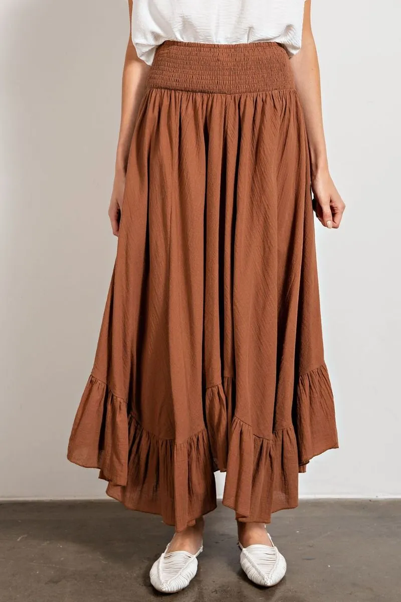 Easel Smocked Waistband Cotton Swing Ruffled Maxi Skirts