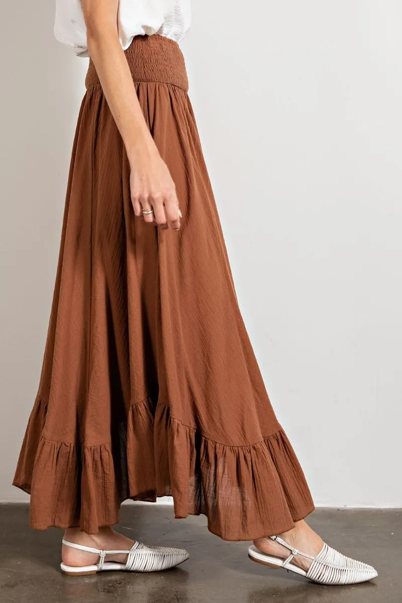 Easel Smocked Waistband Cotton Swing Ruffled Maxi Skirts