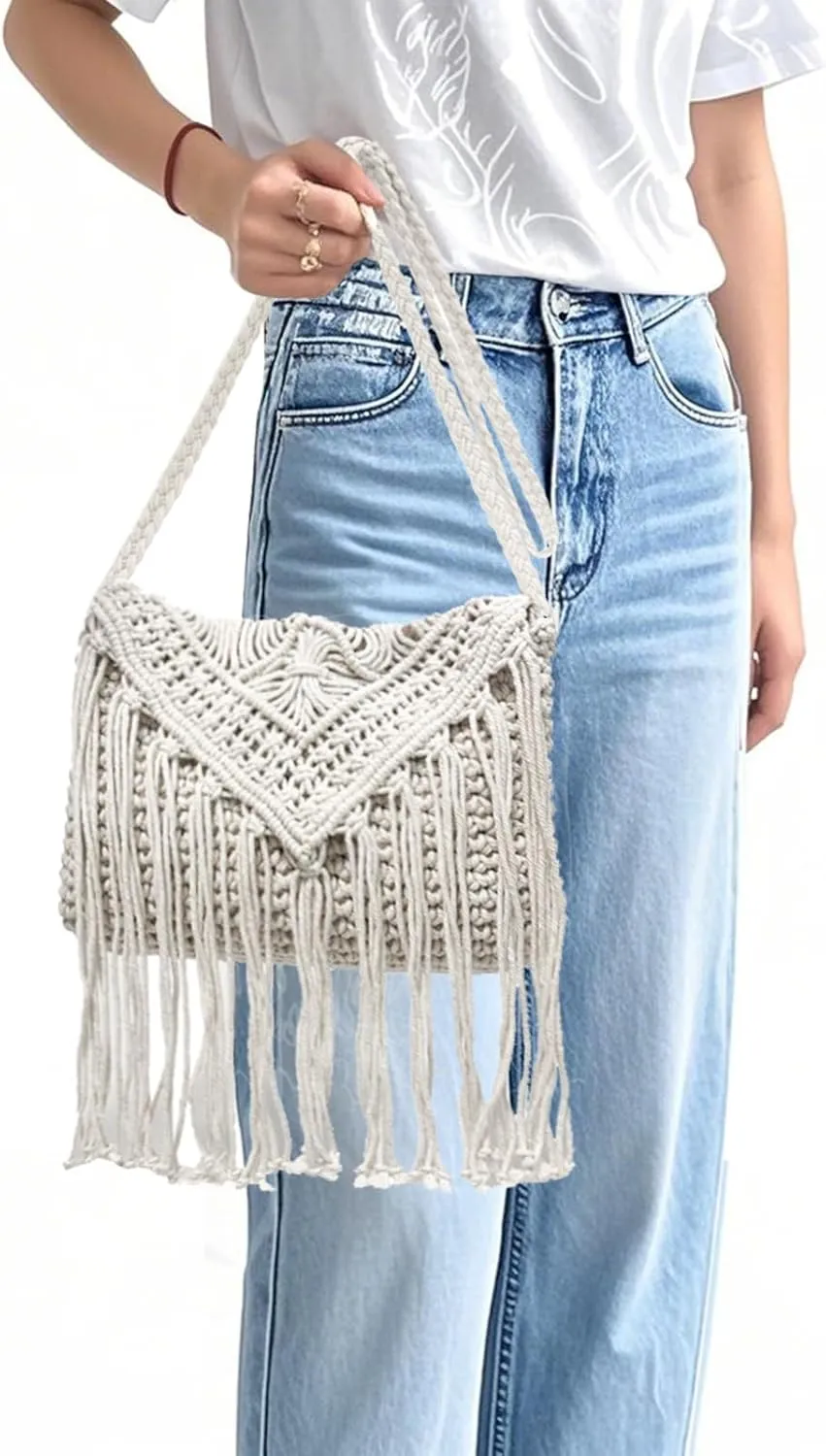 Eiyye Boho Crocheted Purses: Summer Beach Crossbody and Boho Shoulder Bags with Tassel