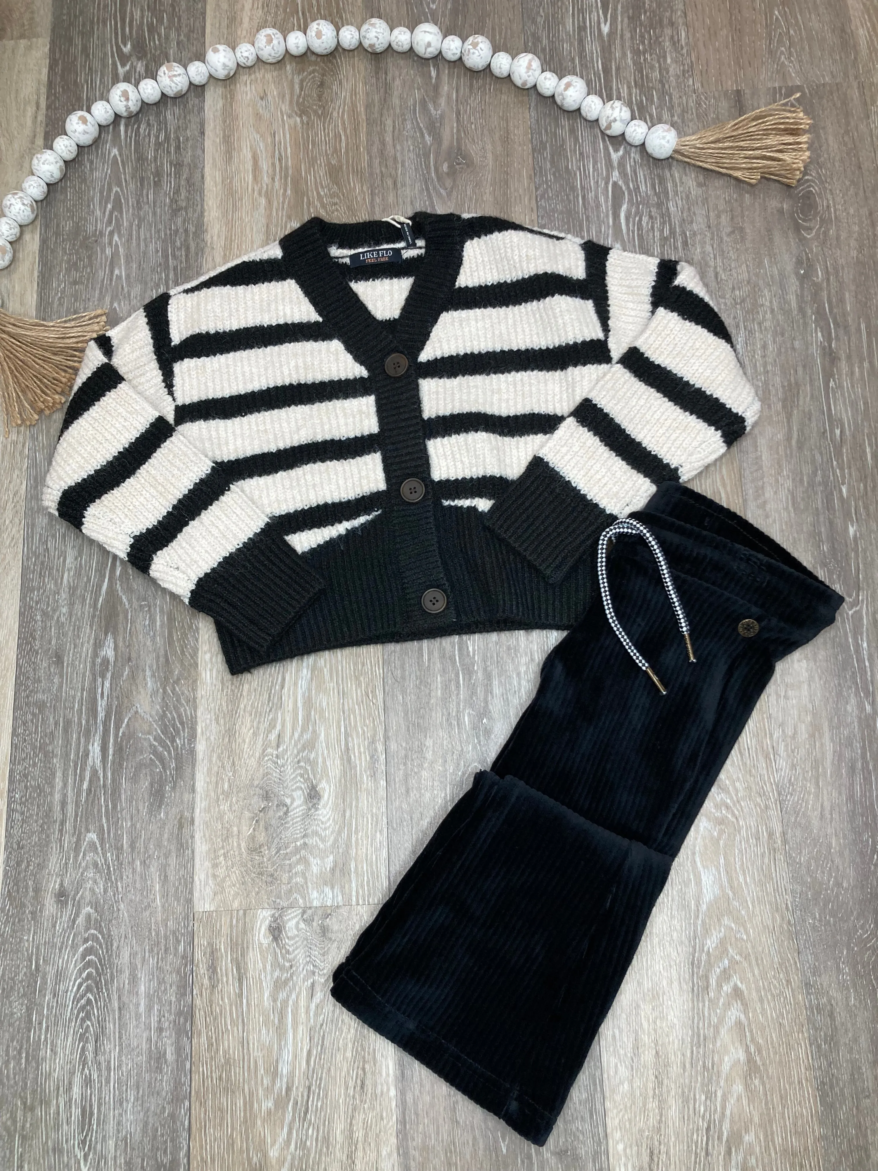 FLO Striped Black & White Chunky Cardigan