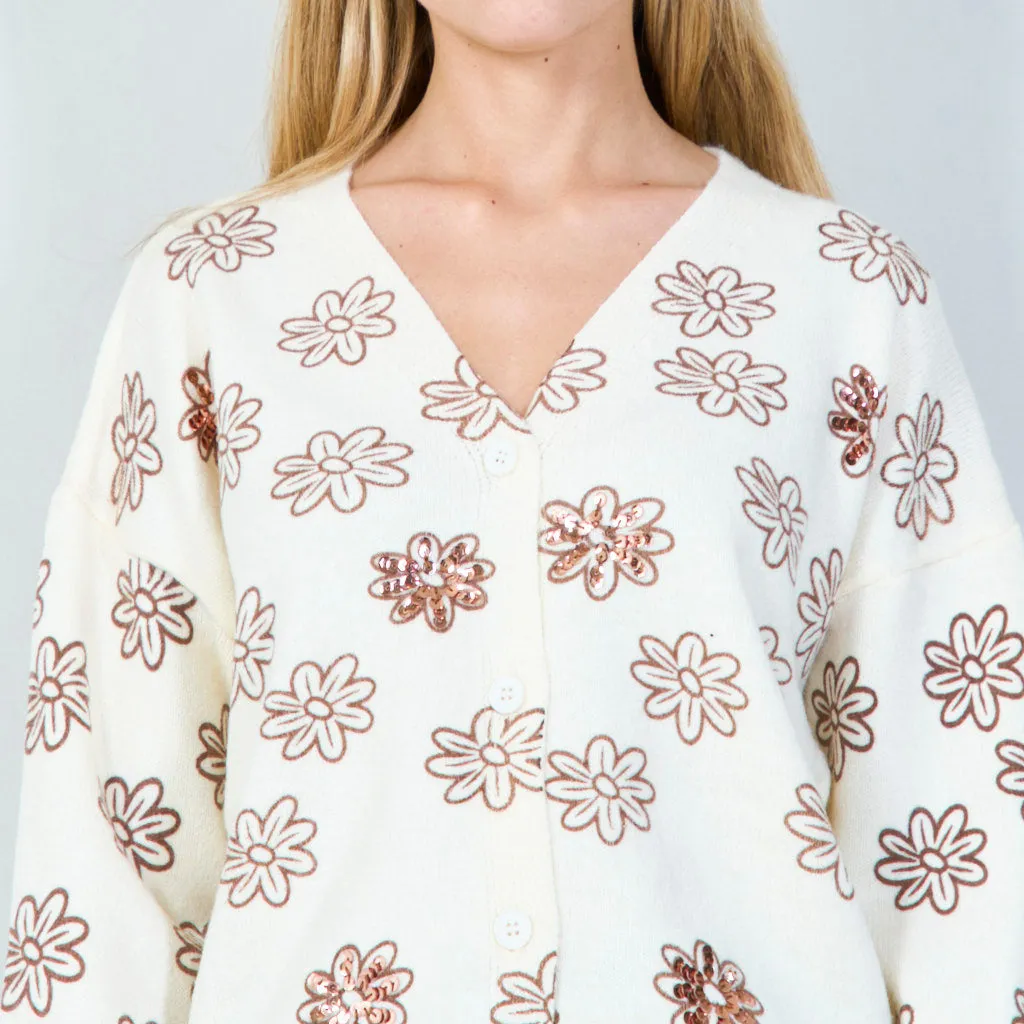 Floral print button-up cardigan wholesale