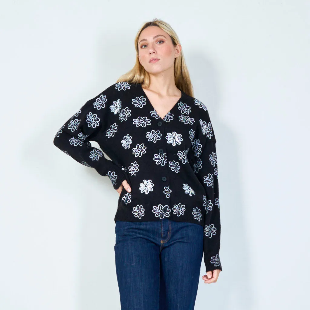 Floral print button-up cardigan wholesale