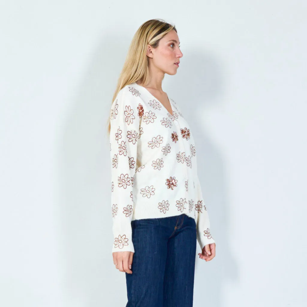 Floral print button-up cardigan wholesale
