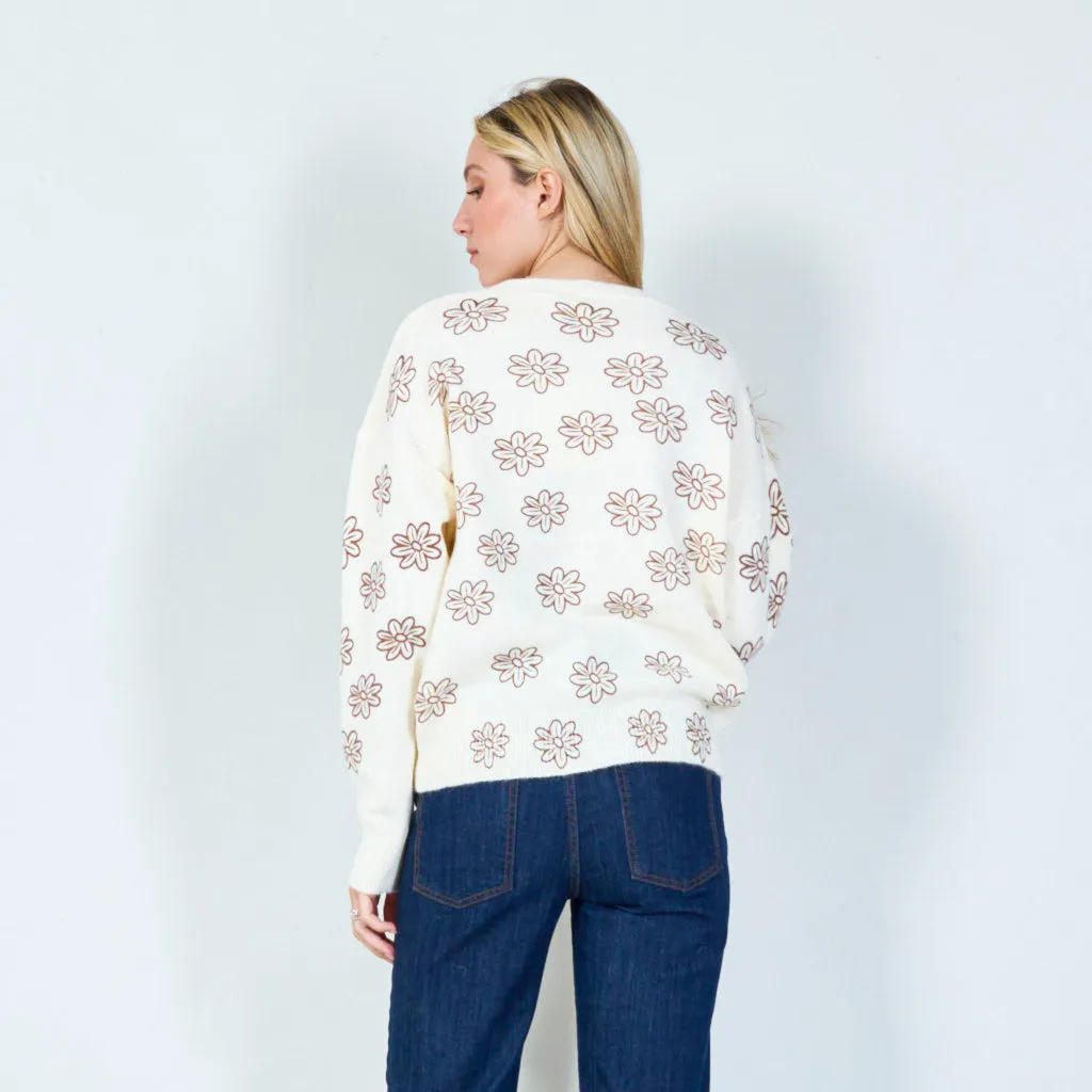 Floral print button-up cardigan wholesale