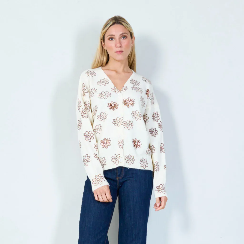 Floral print button-up cardigan wholesale