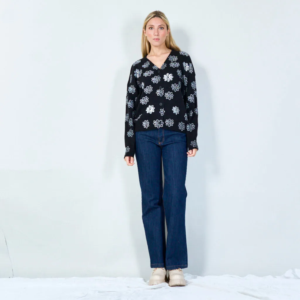 Floral print button-up cardigan wholesale