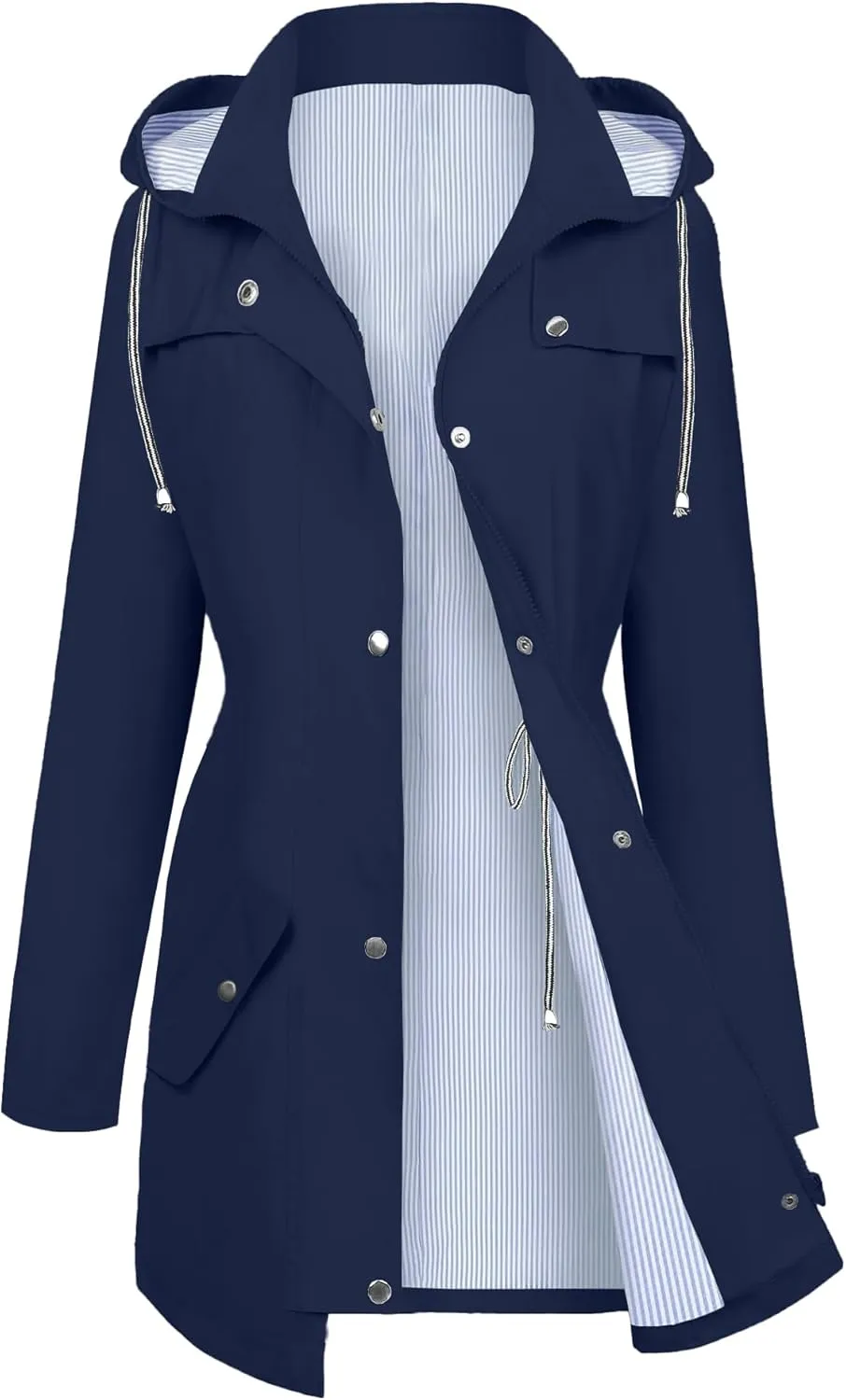 FOREYOND Plus Size Rain Jackets for Women with Hood Long Waterproof Windbreaker Outdoor Travel Trench Coats with Pockets