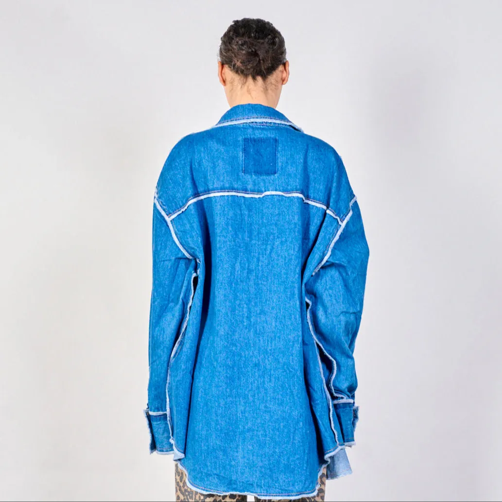 Frayed trim denim shirt jacket wholesale