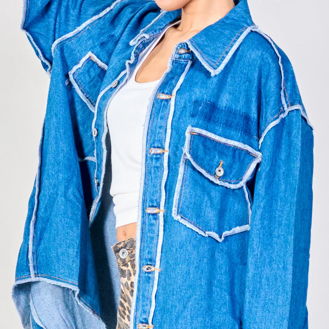 Frayed trim denim shirt jacket wholesale