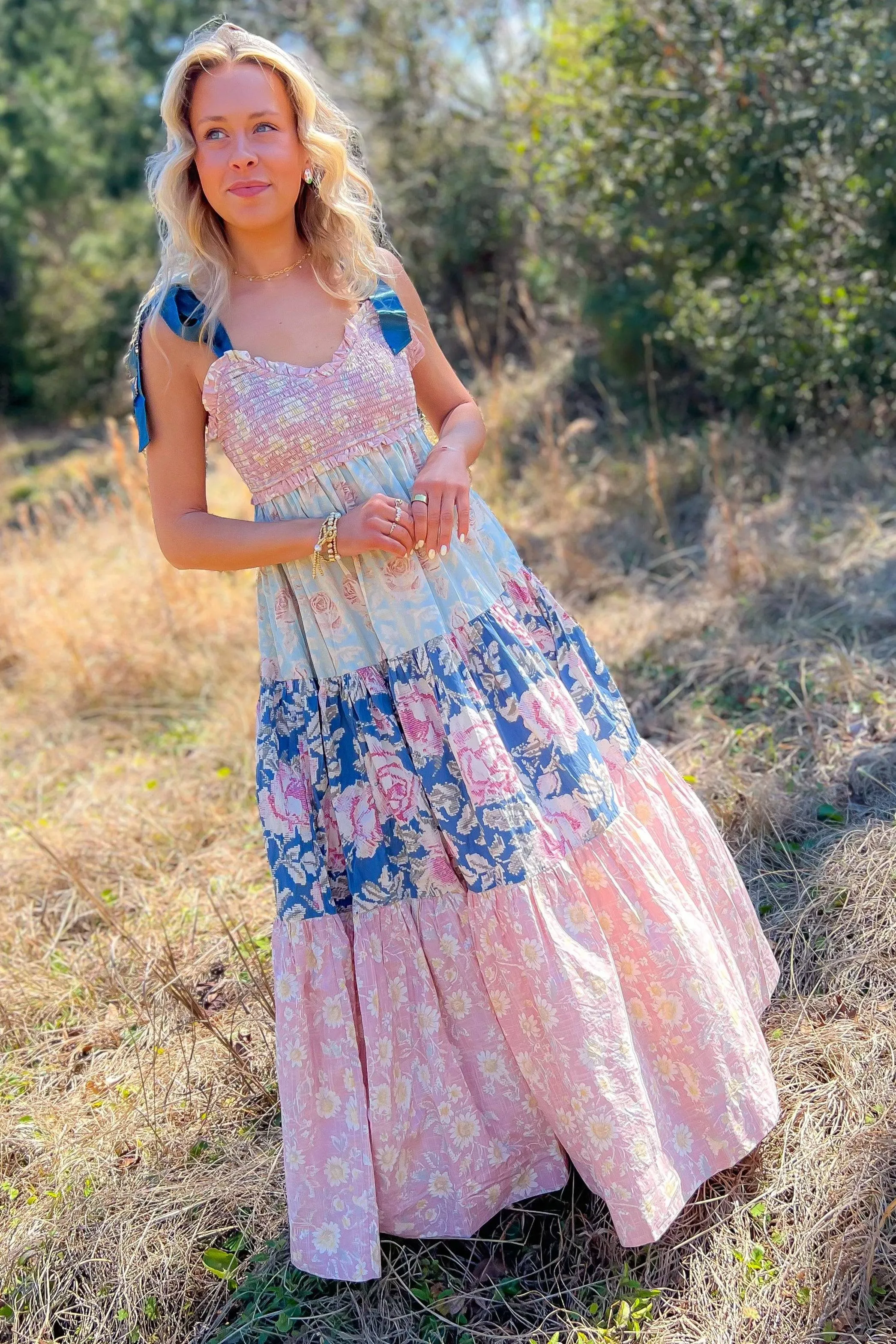 Free People Antique Combo Bluebell Maxi Dress