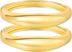 Gold Bangles Bracelets for Women Chunky Gold Cuff Bracelet Set 2PCS Trendy Bracelet for Women Irregular Cuff Hinged Wide 14K Gold Plated Bracelet