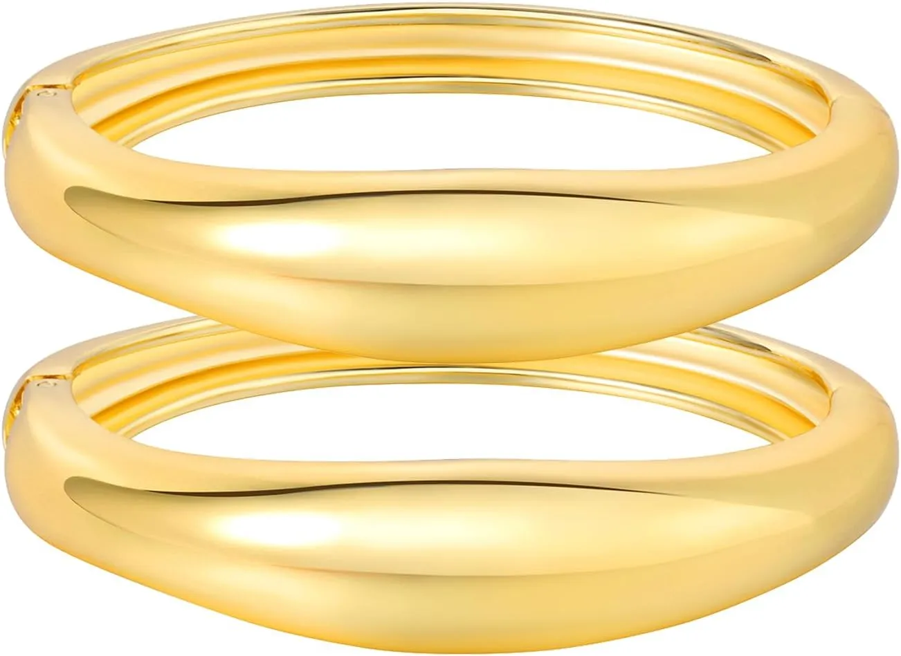 Gold Bangles Bracelets for Women Chunky Gold Cuff Bracelet Set 2PCS Trendy Bracelet for Women Irregular Cuff Hinged Wide 14K Gold Plated Bracelet