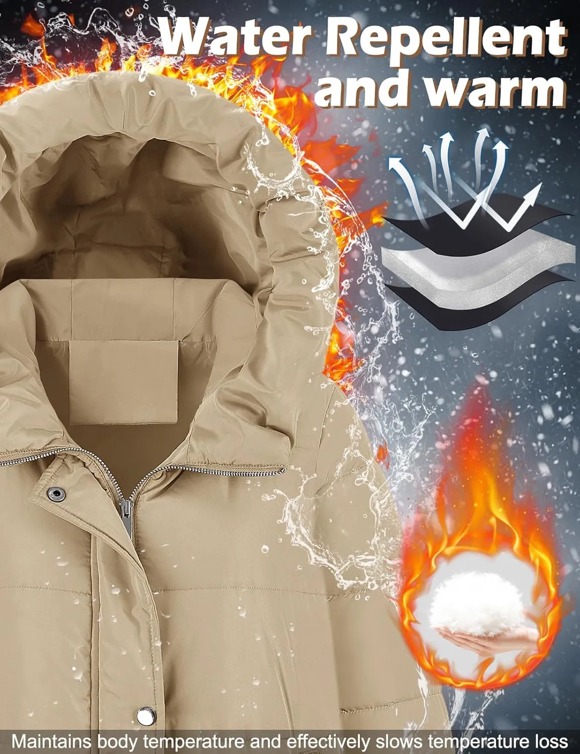 HEEKPEK Womens Winter Long Puffer Coats Down Thicken Warm Quilted Jacket Mid-Length with Side Zipper and Hood Outerwear