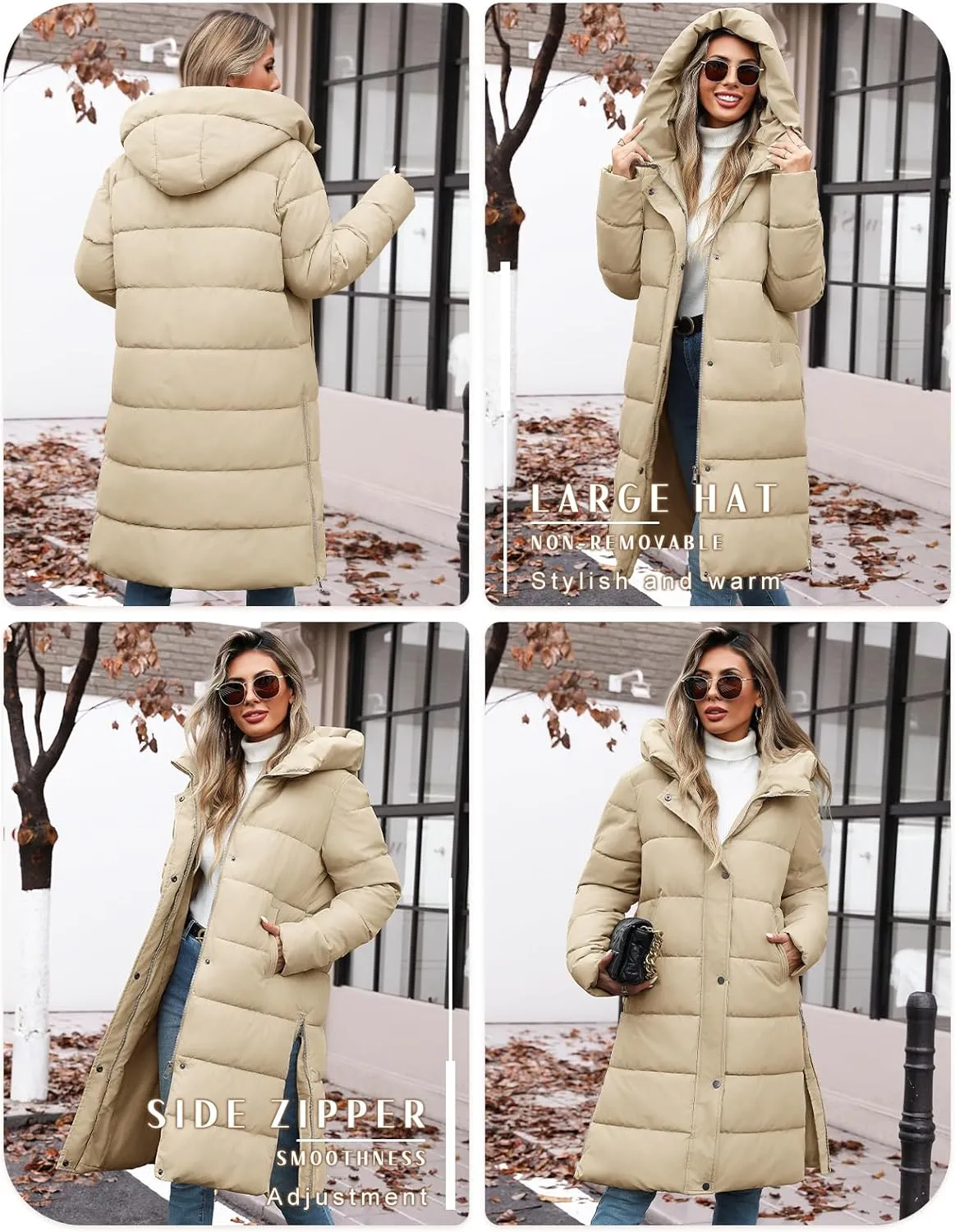 HEEKPEK Womens Winter Long Puffer Coats Down Thicken Warm Quilted Jacket Mid-Length with Side Zipper and Hood Outerwear